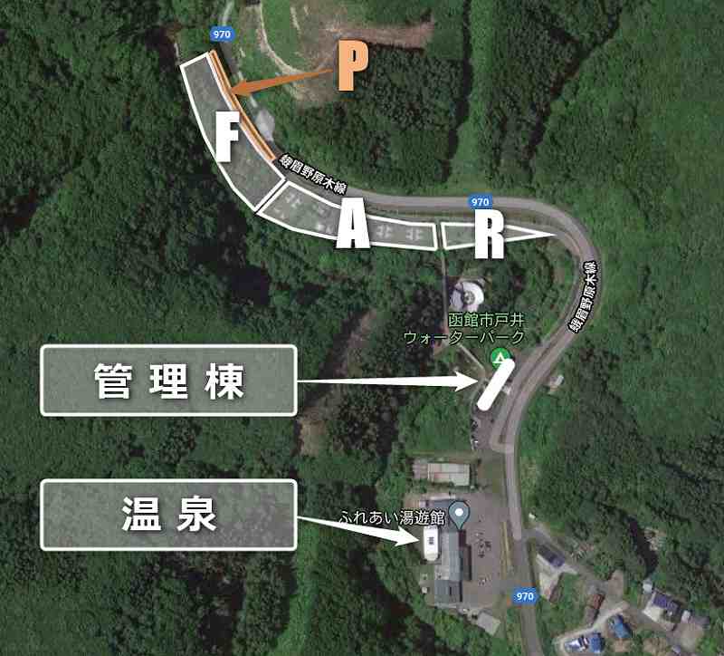 戸井ウォーターパークキャンプ場の全体図