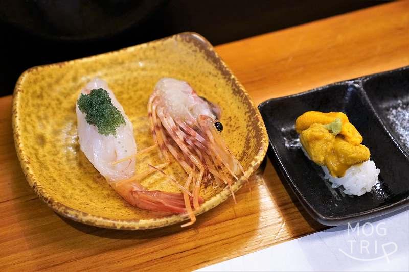 「すしの鮮昇」ボタン海老の握り&ウニの握り